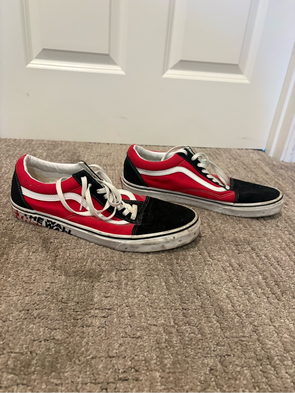 Vans Red, Black and White Low-Top Skate Sneakers